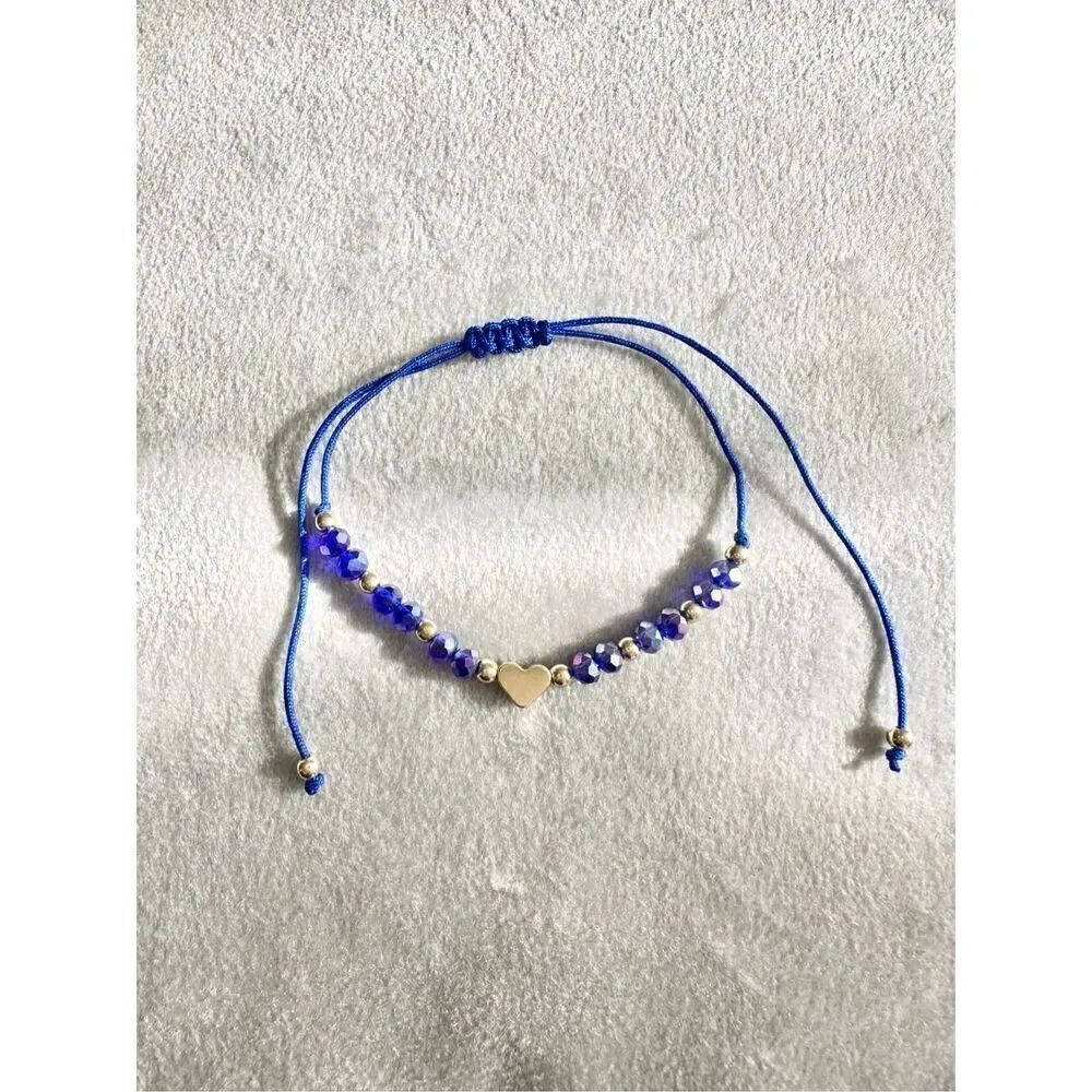Blue sparkly beaded gold heart friendship bracelet